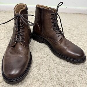 Aldo Brown Leather Combat Boots Lace Up Side Zip Mens 10M Lug Sole Comfort Work